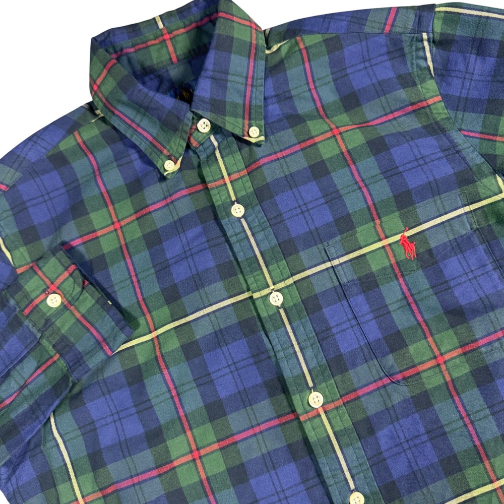 Ralph Lauren Plaid Button Down Shirt Men Small Blue Green Long Sleeve Pony Logo